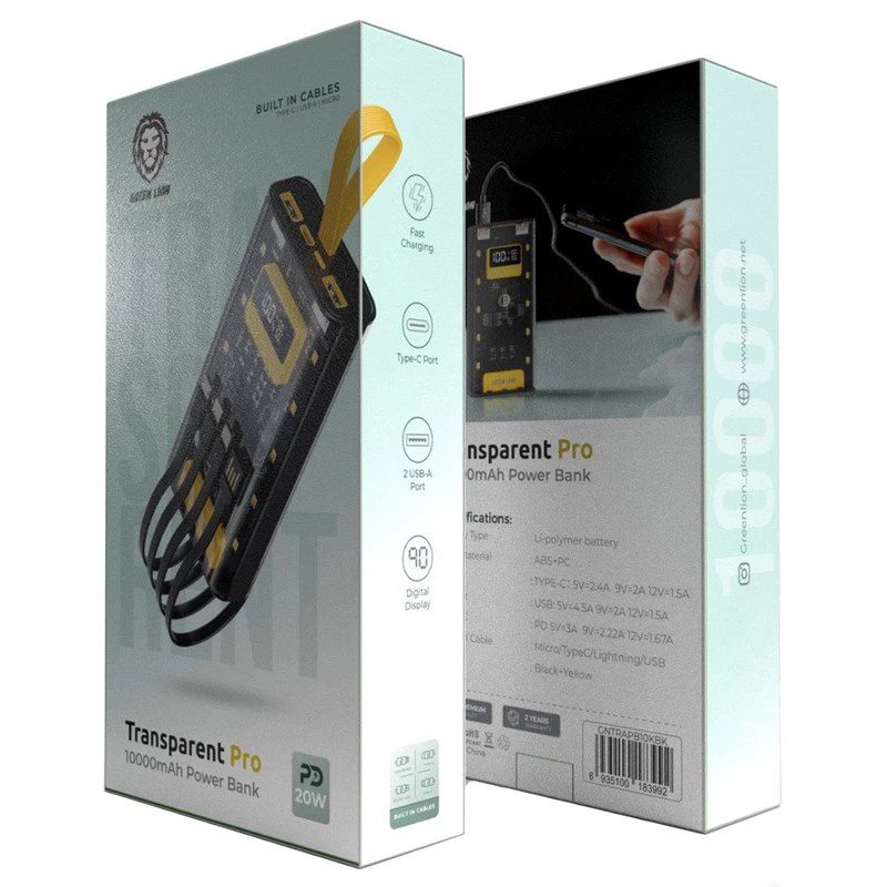 پاوربانک 10000 گرین لاین Transparent Pro PD 20w