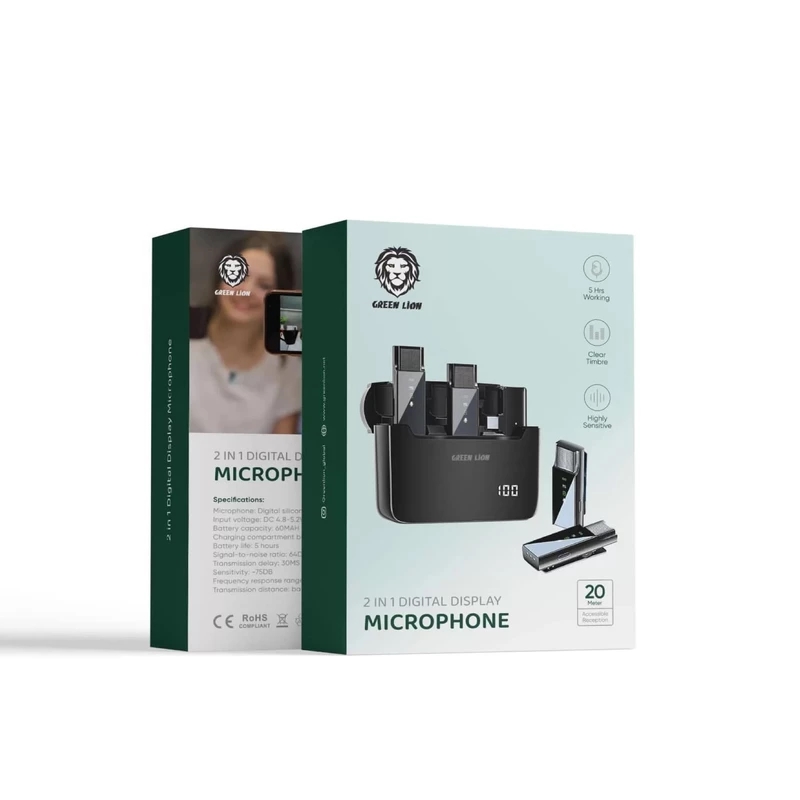 2 in1 Digital Display Lightning میکروفن یقه ای بی سیم گرین لاین