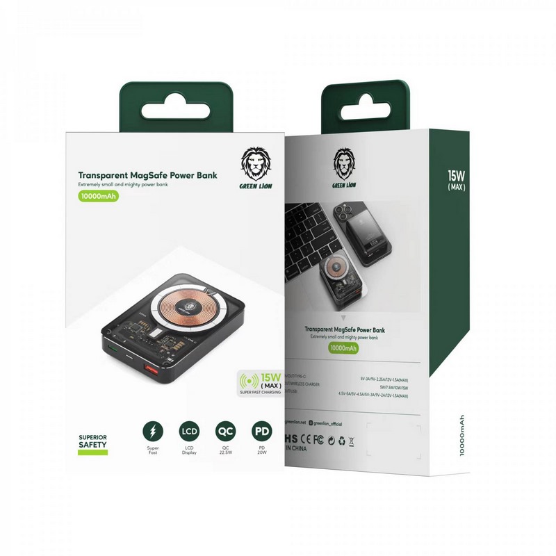 پاوربانک بی سیم 10000 گرین لاین Transparent 3 in 1 PD 20w