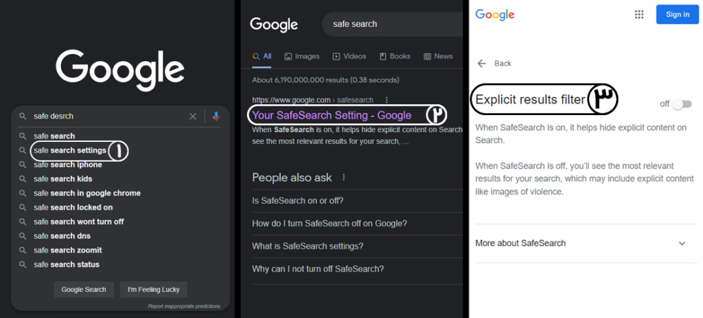 تشخیص فعال بودن Safe search گوگل